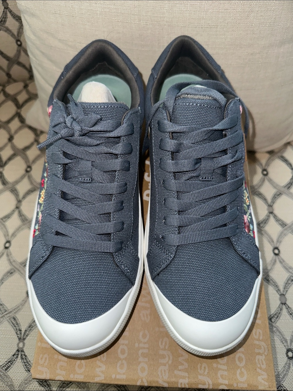 Dr. Scholl's Navy Canvas Sneakers with Floral Side Panels